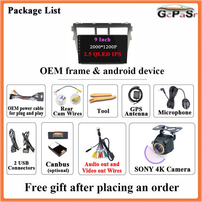 Pour Toyota VIOS Yaris 2007 2008 2009-2012 autoradio Android 15 Navigation vidéo GPS Android Auto Android 15 Carplay unité No 2din