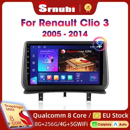 Srnubi CarPlay autoradio lecteur multimédia pour Renault Clio 3 2005 2006 2007 2008 2009 2010-2014 Android Auto GPS 2din autoradio