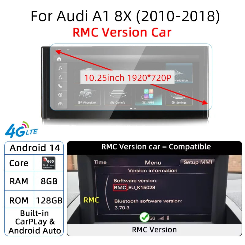 Android 14 Auto Radio CarPlay pour Audi A1 Q2 2010-2023 GPS voiture lecteur multimédia Navi stéréo DSP WIFI SIM BT IPS écran tactile