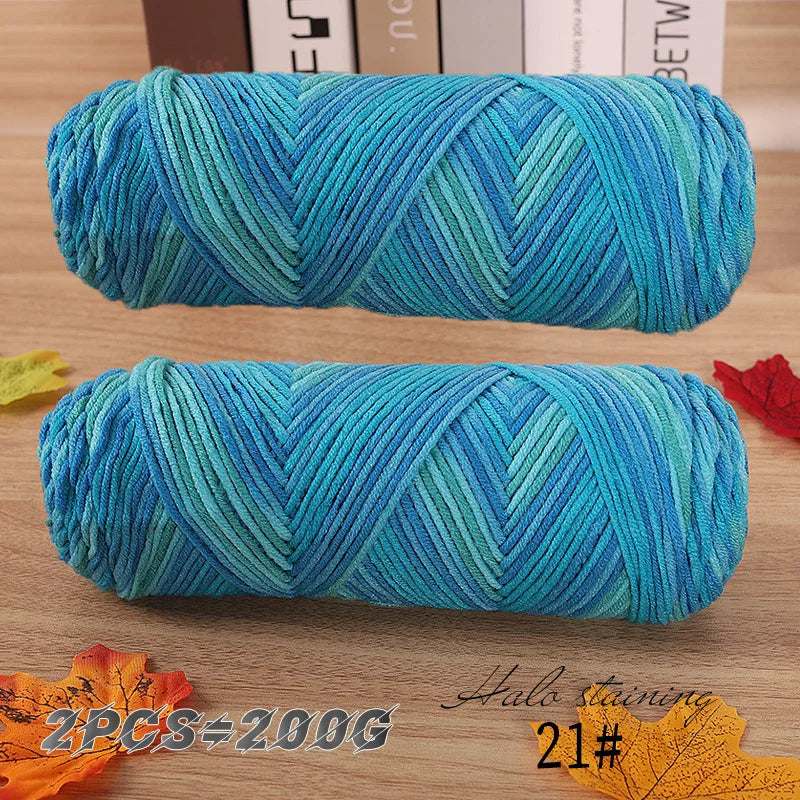 2 pièces de fil à tricoter en coton de lait teinté à 5 brins, coloré, pour bébé, écharpe tissée à la main, épaisseur moyenne, matériel de crochet fait main, sac