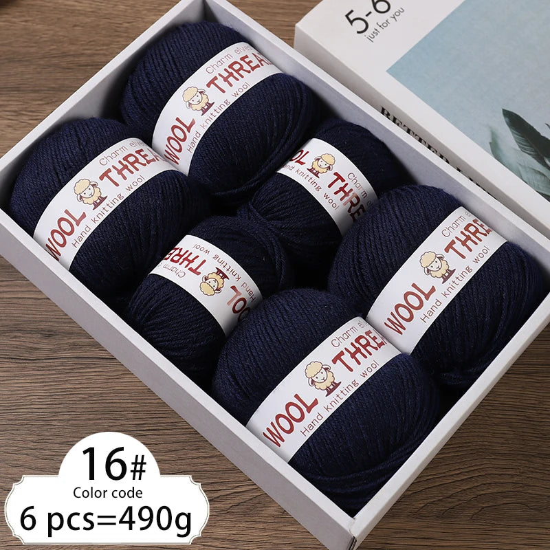 Fil de laine d'aldéhyde moyen, production de bricolage fin, tricoté à la main, pull chaud à la mode, écharpe et chapeau, boule de fil, 500g