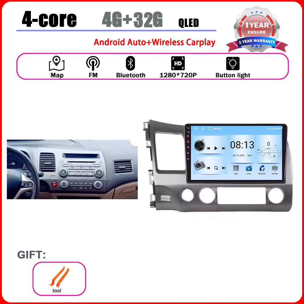 Android 15 Carplay autoradio pour Honda Civic 8 2005 - 2012 lecteur multimédia Navigation GPS 4G Audio No 2 Din 2 Din DVD