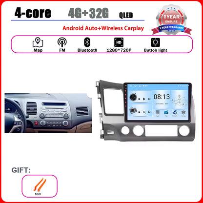Android 15 Carplay autoradio pour Honda Civic 8 2005 - 2012 lecteur multimédia Navigation GPS 4G Audio No 2 Din 2 Din DVD