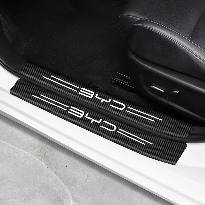 Décalcomanies de porte de voiture en cuir, fibre de carbone, seuil anti-rayures, BYD Atto 3 Yuan Plus Han Tang EV F3 E6 Dmi Song F0 Qin Pro, 5 pièces