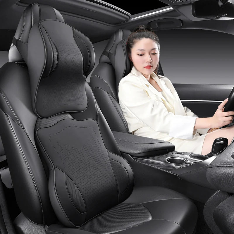 Coussin de nuque et support lombaire en mousse à mémoire de forme pour voiture, soulage le cou et le bas du dos, facile à installer, disponible en plusieurs couleurs