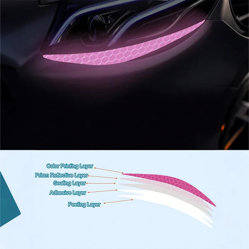 Autocollants réfléchissants pour sourcils de phares de voiture, autocollants en vinyle imperméables pour le style personnalisé, améliore la visibilité nocturne, installation facile à faire soi-même