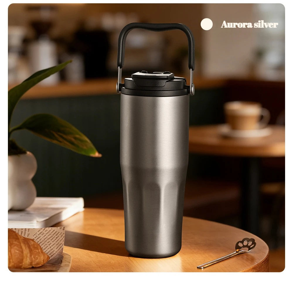 Gobelet à revêtement en céramique de 800ml, avec paille, bouteille d'eau isolée de grande capacité, étanche, poignée détachable, infuseur à thé pour voyage