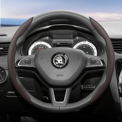 مناسب لـ Skoda غطاء عجلة قيادة من الجلد المسامي بتصميم مقطع سريع التحرير، مضاد للانزلاق ومتين، لسيارات Octavia Rapid Kodiaq Karoq Fabia Superb Kamiq Citigo Scala Combi Kylaq Kushag Slavia Black