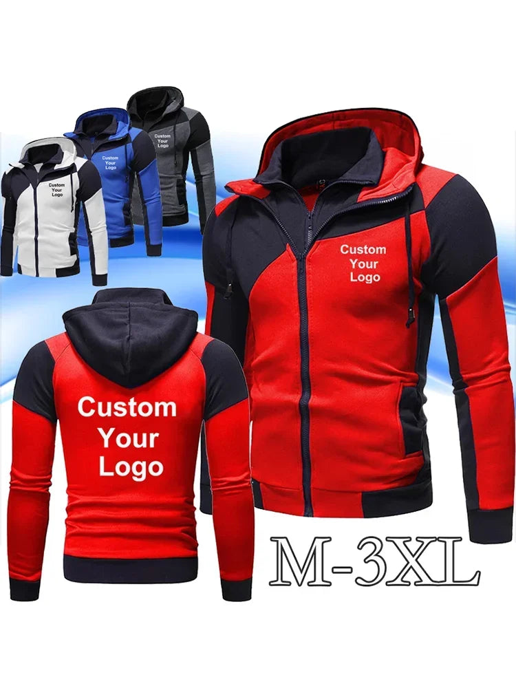 Sweat à capuche à Double fermeture éclair pour homme, sweat-shirt, veste à capuche avec votre Logo personnalisé, mode automne/hiver