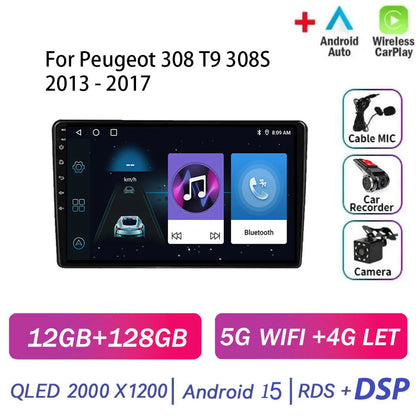 Android 15 pour Peugeot 308 T9 308S 2013 - 2017 Auto stéréo autoradio lecteur multimédia Navigation GPS 4G WIFI sans fil Carplay