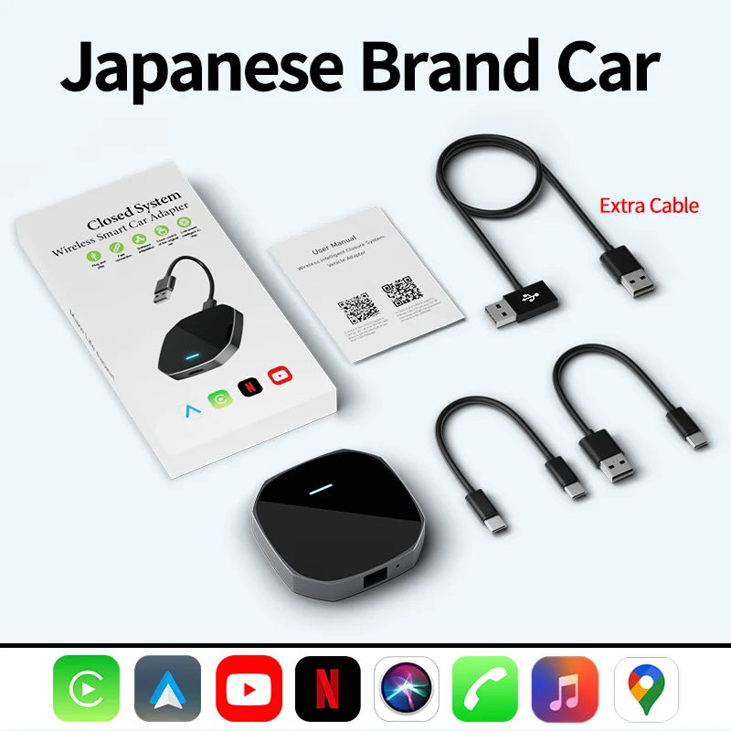 Adaptateur sans fil Android Auto Apple CarPlay double WiFi Plug And Play, boîtier intelligent AI avec Youtube Netflix IPTV TikTok, 2026