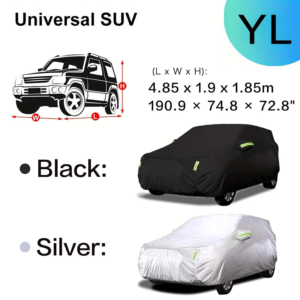 Housse de Protection extérieure pour voiture, soleil, neige, UV, hiver, été, SUV, berline, pare-soleil automobile, anti-poussière, étanche, noir, argent