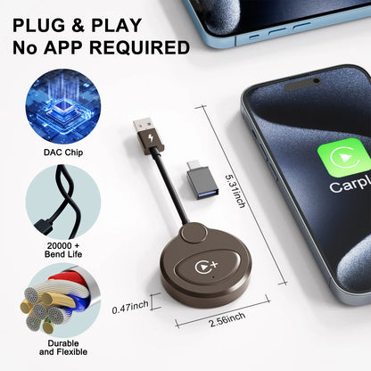Adaptateur sans fil Carplay avec Youtube/Netflix/Tiktok, Dongle USB Carplay sans fil pour Carplay filaire en usine vers sans fil