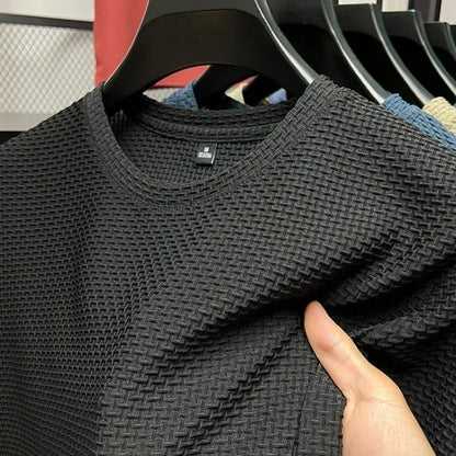 Été glace soie haut de gamme couleur unie haute qualité à manches courtes t-shirts hommes respirant mode T-Shirt mâle marque vêtements 4XL