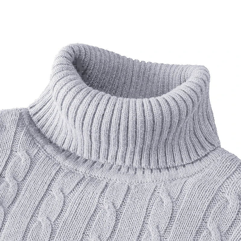 Pull tricoté à manches longues pour hommes, coupe cintrée, col roulé, pull décontracté, haut basique et lourd, hiver