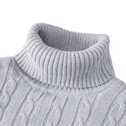 Pull tricoté à manches longues pour hommes, coupe cintrée, col roulé, pull décontracté, haut basique et lourd, hiver