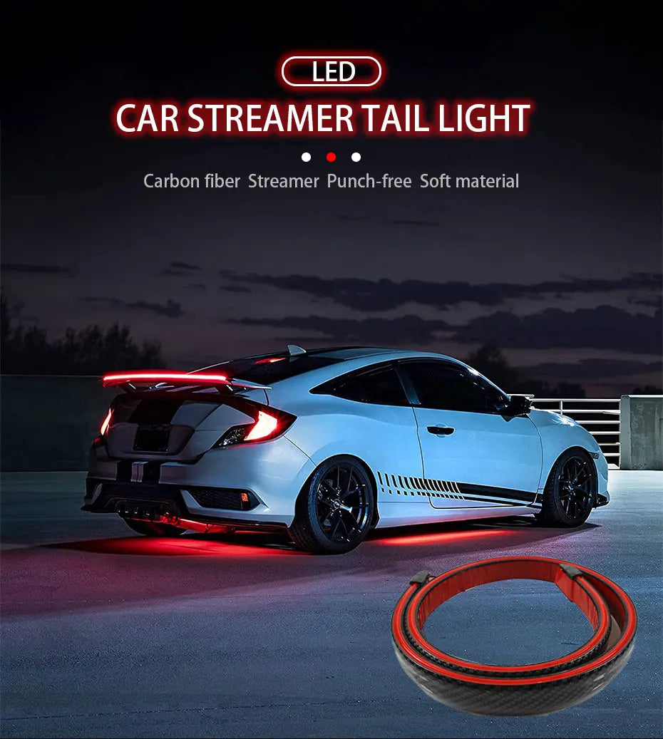 SEAMETAL 120cm Led Spoiler lumière universelle en Fiber de carbone voiture becquet arrière lampe à flux la troisième feu Stop feux de signalisation d'arrêt 12V