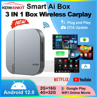 2026 3 en 1 Android 12 CarPlay Smart Ai Box 4 + 32G 2 + 16G adaptateur de voiture Android sans fil Plug & Play boîte de télévision de voiture pour YouTube Netflix