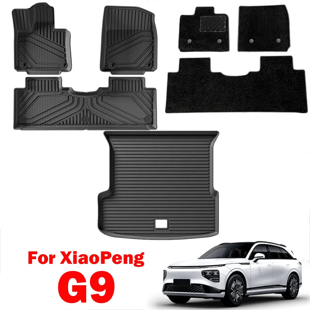 Tapis de sol de voiture pour XiaoPeng G9 2022 – 2025 TPE, imperméable, tous temps, ensemble complet de tapis de coffre, Double couche, ligne de chargement LHD