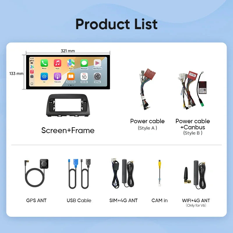 Ainavi 12.3 بوصة في راديو السيارة لمازدا CX5 CX-5 2012 2013 2014 2015 لاسلكي Carplay Android Auto كوالكوم 4G مشغل وسائط متعددة للسيارة