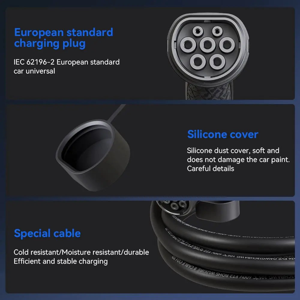 Khons Type2 à Type2 Ev câble de charge 3 phases 16A prise femelle à mâle 5M câble 11kw IEC62196-2 EVES Stations de charge