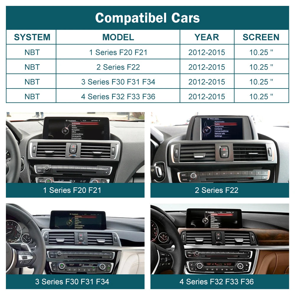 Écran d'affichage multimédia sans fil CarPlay Android Auto, 10.25'12.3', pour BMW série 1 2 3 4 F20 F21 F22 F30 F31 F32 F33