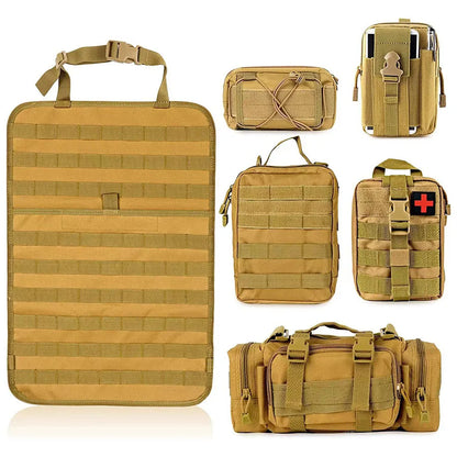 Organisateur de rangement suspendu tactique multifonction de haute qualité, 55x37CM, 600D, 6 pièces en 1, pour siège arrière de voiture