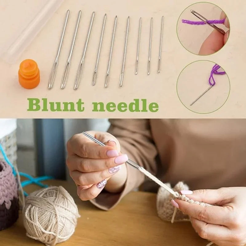 Ensemble de 54 aiguilles à crochet, aiguilles à tricoter, aiguilles émoussées, kit de marqueurs de mailles avec étui de rangement, outils de tricot à la main DIY