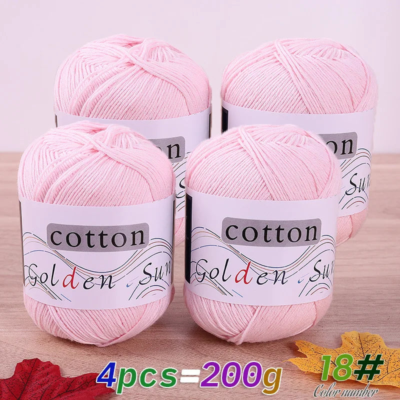 200 g de fil de coton pur 100 %, fil au crochet moyen-fin, fait à la main pour tricoter des pulls, des gilets, des chapeaux et des petites couvertures. Fil de coton moyen-fin, 1 pièce = 4 pièces = 200 grammes