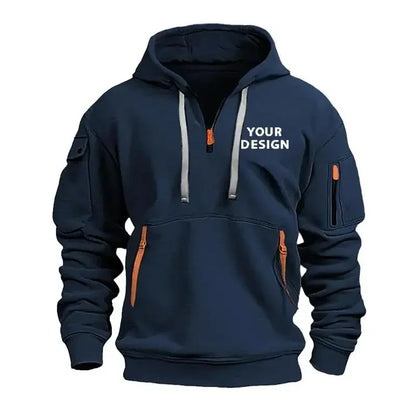 Nouveau pull de sport à fermeture éclair pour hommes, vêtements de sport amples et décontractés avec poches sur les bras, veste à capuche personnalisée avec votre Logo
