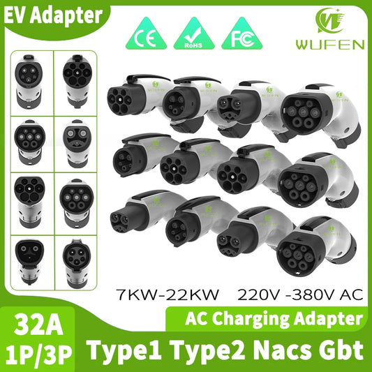 WUFEN pour 4 adaptateur de chargeur EV Standard Type 1/Tesla vers Gbt convertisseur 7kw Type 2/gbt à J1772 adaptateur 32A charge de voiture électrique
