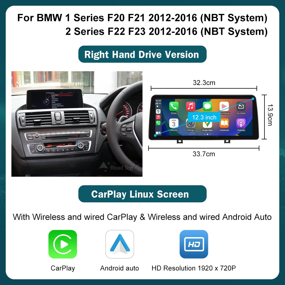 Écran d'affichage multimédia sans fil CarPlay Android Auto, 10.25'12.3', pour BMW série 1 2 3 4 F20 F21 F22 F30 F31 F32 F33