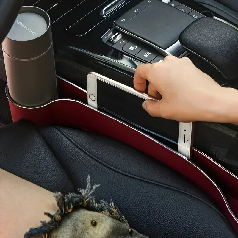 Organisateur de remplissage d'espace de siège de voiture, 2 pièces, mise à niveau du remplissage d'espace de siège latéral de voiture avec porte-gobelet et support pour téléphone, organisateur d'espace de siège de voi