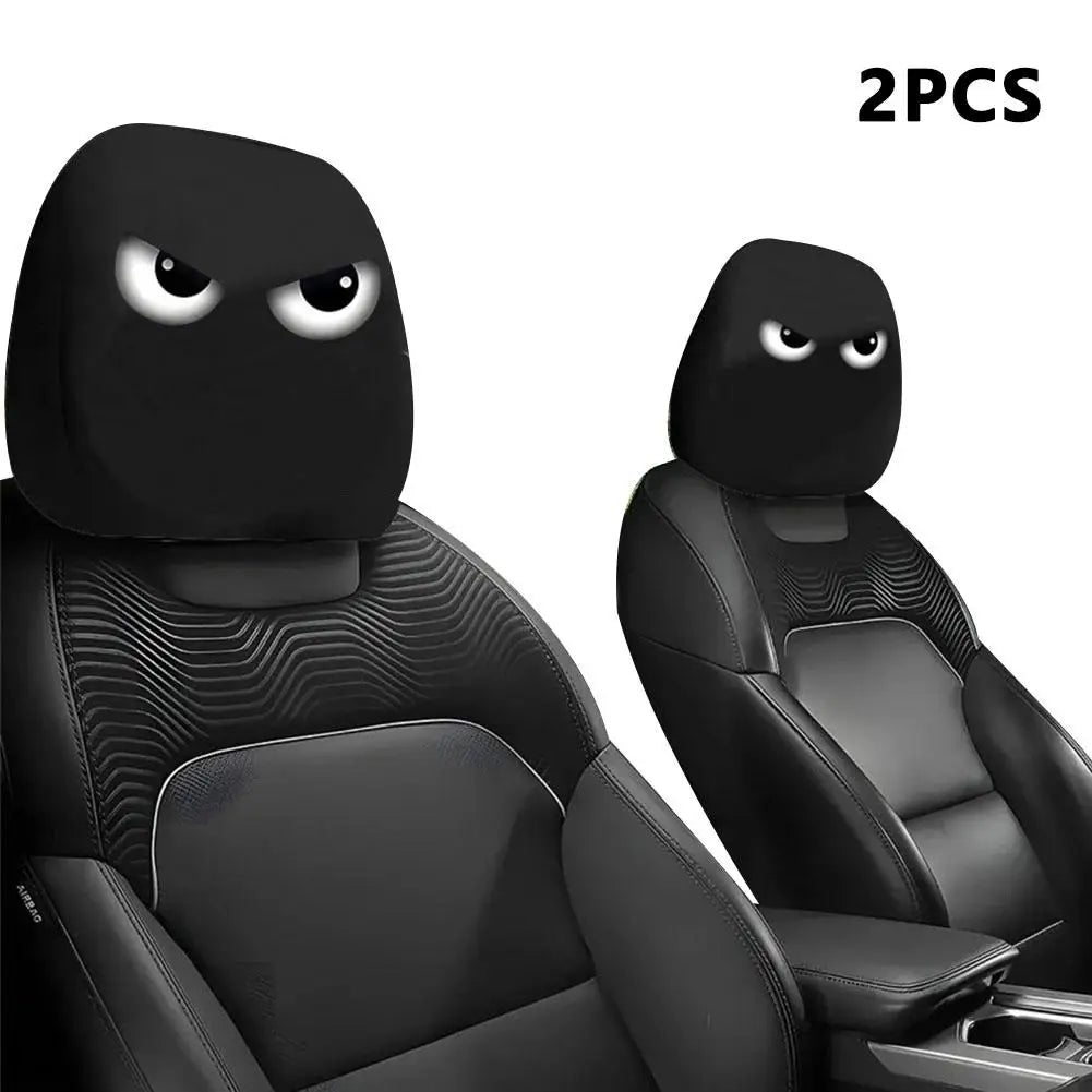 Housse d'appui-tête de voiture d'halloween, 2 pièces, imprimé tête de mort noire et conception d'expression drôle, protection de siège automobile extensible pour décoration effrayante