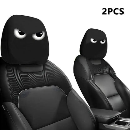 Housse d'appui-tête de voiture d'halloween, 2 pièces, imprimé tête de mort noire et conception d'expression drôle, protection de siège automobile extensible pour décoration effrayante