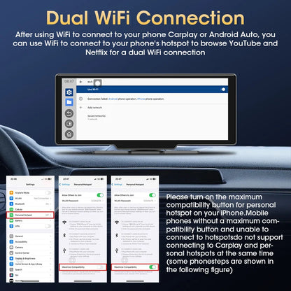 JMCQ autoradio multimédia lecteur vidéo universel sans fil Carplay Android Auto écran avec YouTube Netflix Bluetooth WIFI
