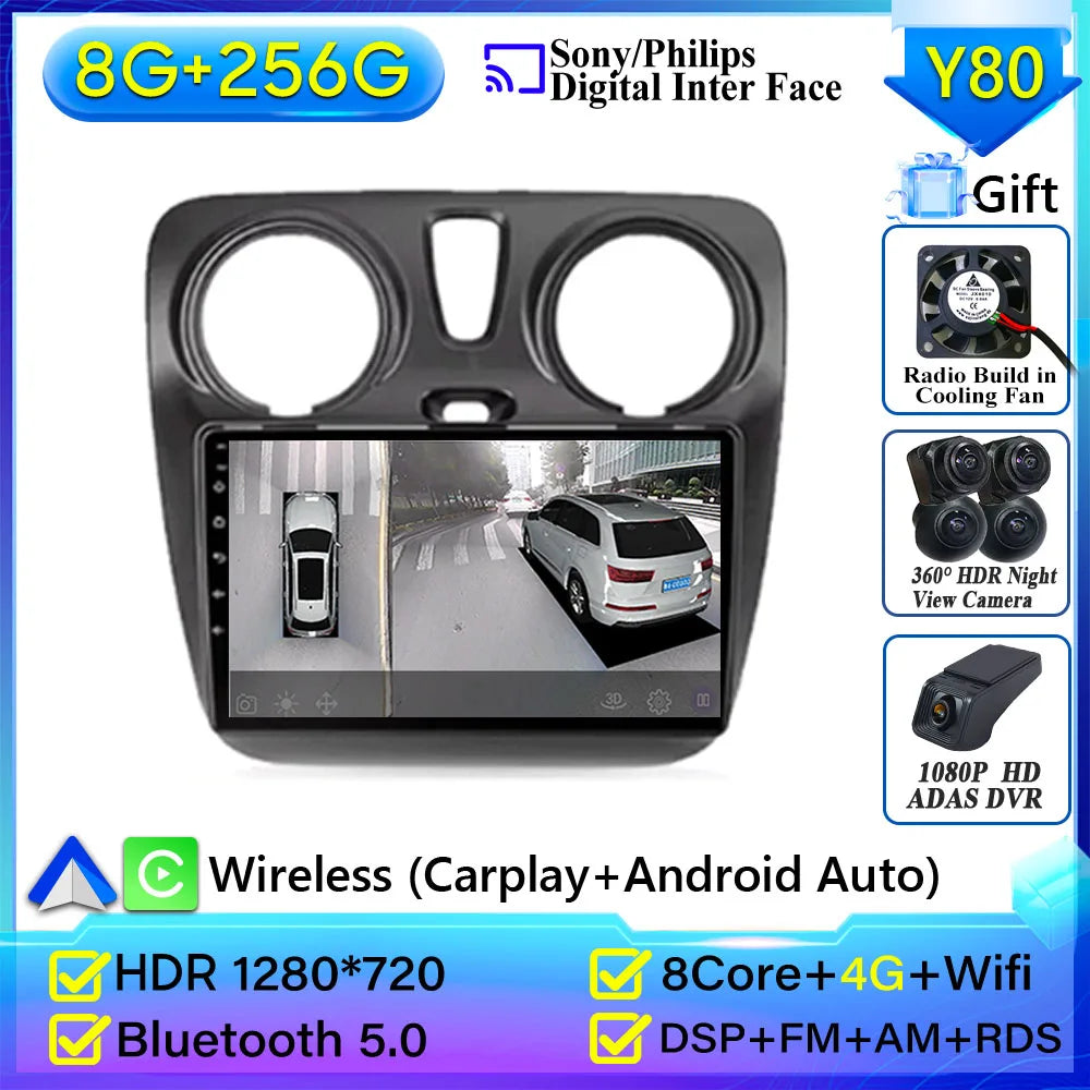 Pour Renault Dokker Lodgy Dacia 2012-2020 autoradio Android 15 Navigation GPS Android Auto Carplay Android Auto vidéo pas de 2din DVD