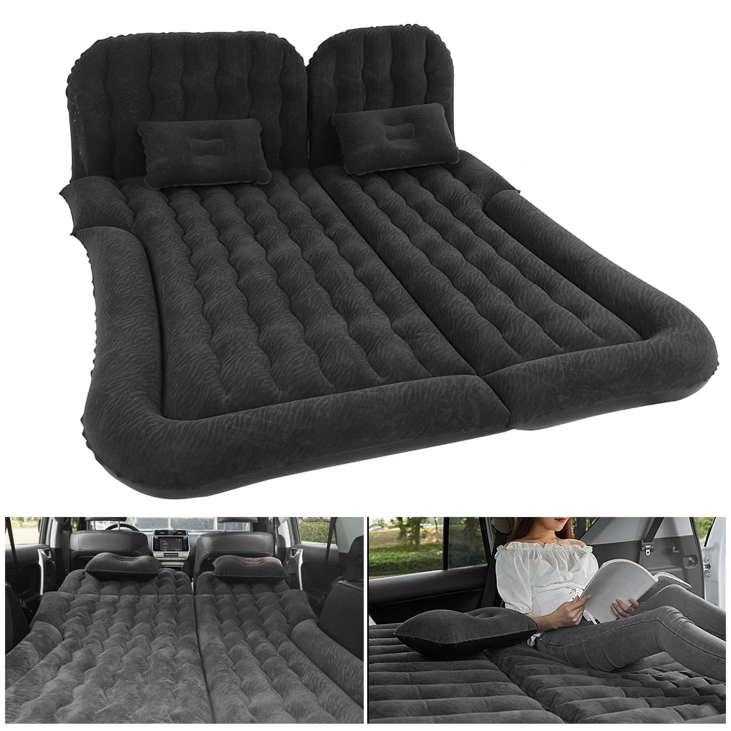 Lit de voyage pour voiture, matelas de voiture floqué en PVC, coussin de repos gonflable doux pour dormir, multifonction pour voyage en voiture en plein air, famille