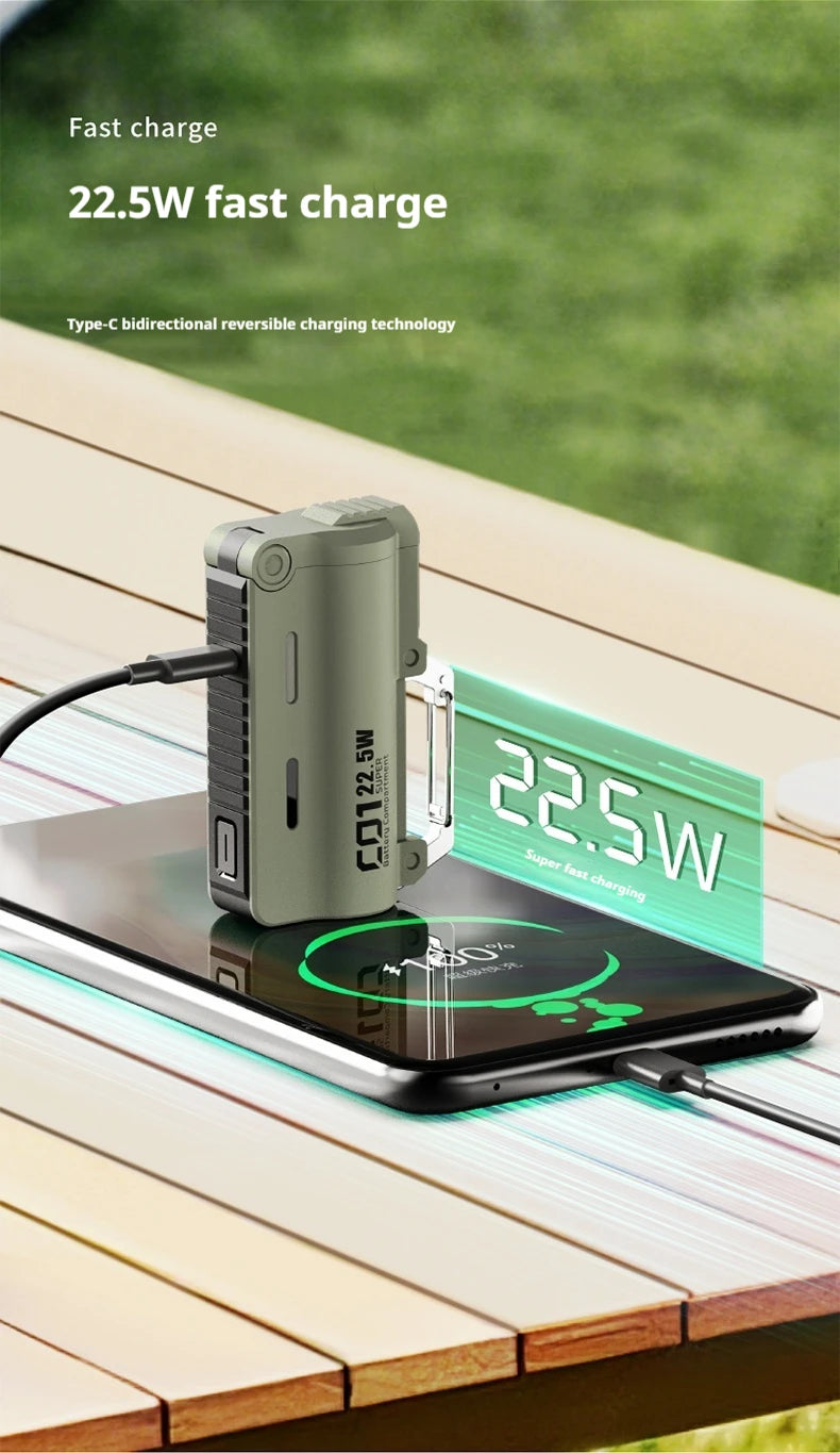 DOKIY 5000mAh 22.5W سوبر سعة كبيرة بطارية شحن سريع شاحن محمول للتخييم في الهواء الطلق PowerBank مع حلقة تعليق أصلية