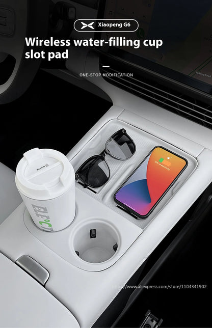 Xiaopeng-Coussin en silicone de charge sans fil, intérieur de protection, contrôle central, tasse à eau, adapté pour Xpeng G6