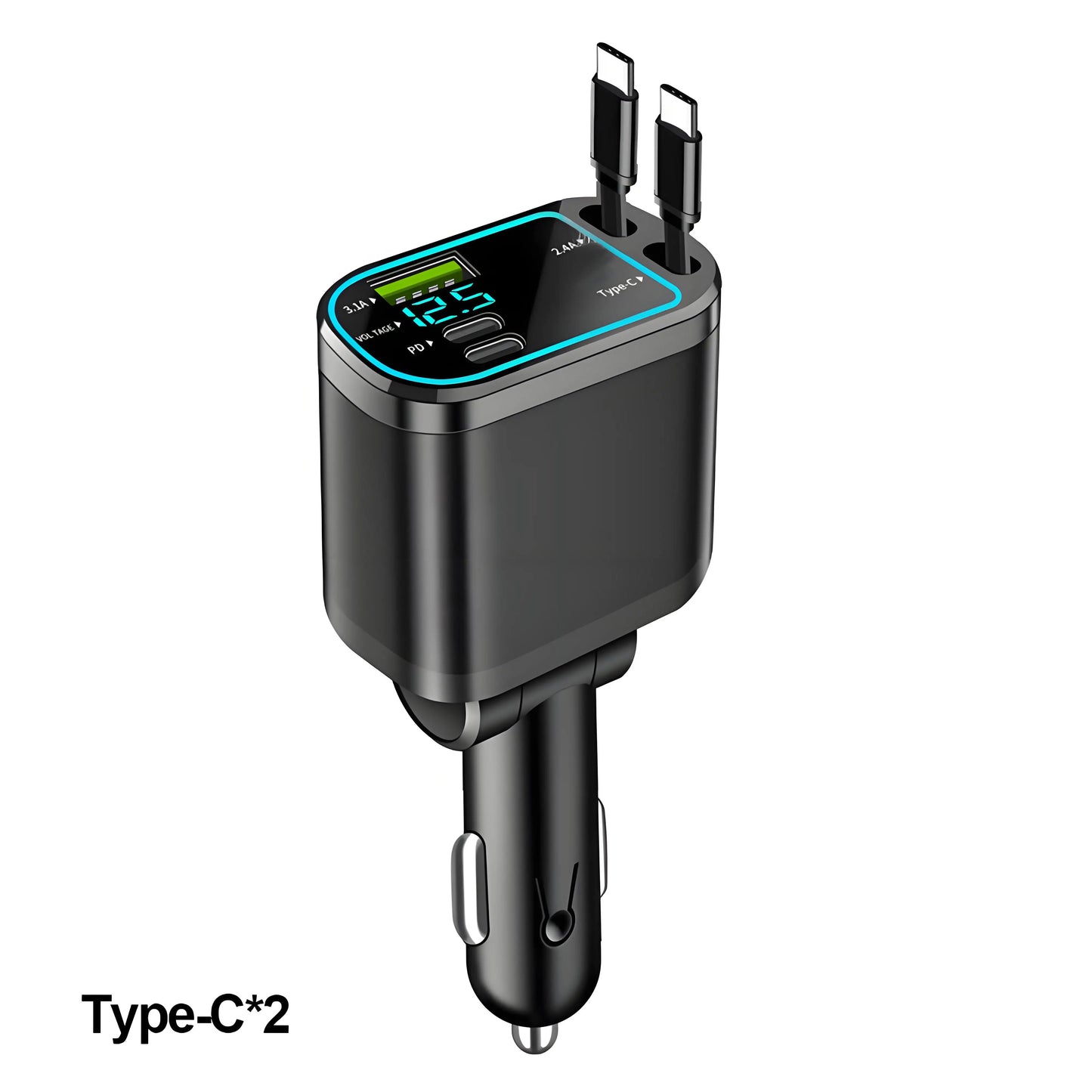 Chargeur de voiture rétractable 120W, avec toit Starlight, câble USB C, chargeur rapide, adaptateur allume-cigare pour IPhone Huawei Samsung