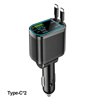 Chargeur de voiture rétractable 120W, avec toit Starlight, câble USB C, chargeur rapide, adaptateur allume-cigare pour IPhone Huawei Samsung