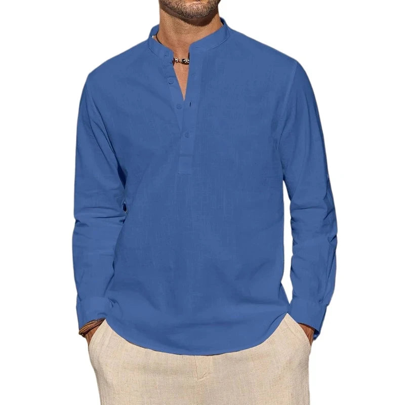 Henley – chemises en coton pour hommes, T-Shirts décontractés, légers, à manches longues, chemises de plage, vacances hawaïennes, nouvelle collection