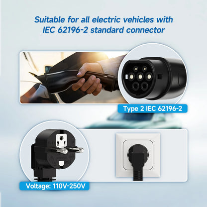 شاحن سيارة كهربائية محمول AFYEEV 3600W من النوع 2 IEC62196-2، كابل شحن، قابس الاتحاد الأوروبي، واي فاي، بلوتوث، جهاز تحكم عن بعد Andrea