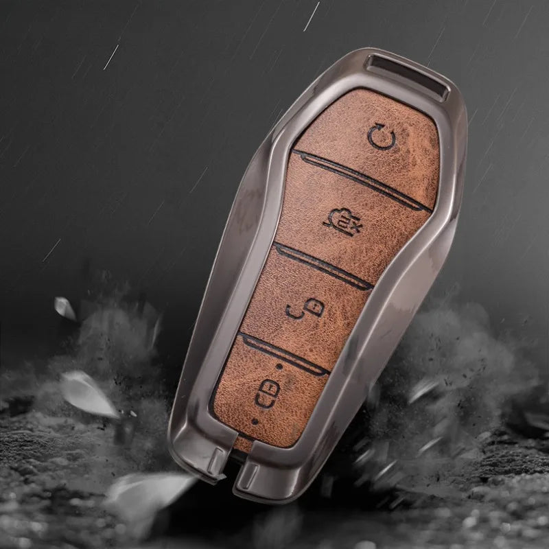 Étui pour clé pour BYD Song Plus Atto 3 Han EV Tang DM Qin joint dauphin cuir métal porte-clés à distance porte-clés accessoires de voiture