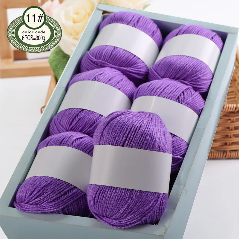Fil de mélange de soie de luxe 6 pièces/ensemble, 50g chacun, fil à tricoter doux adapté aux pulls, couvertures et écharpes pour bébé, plusieurs couleurs