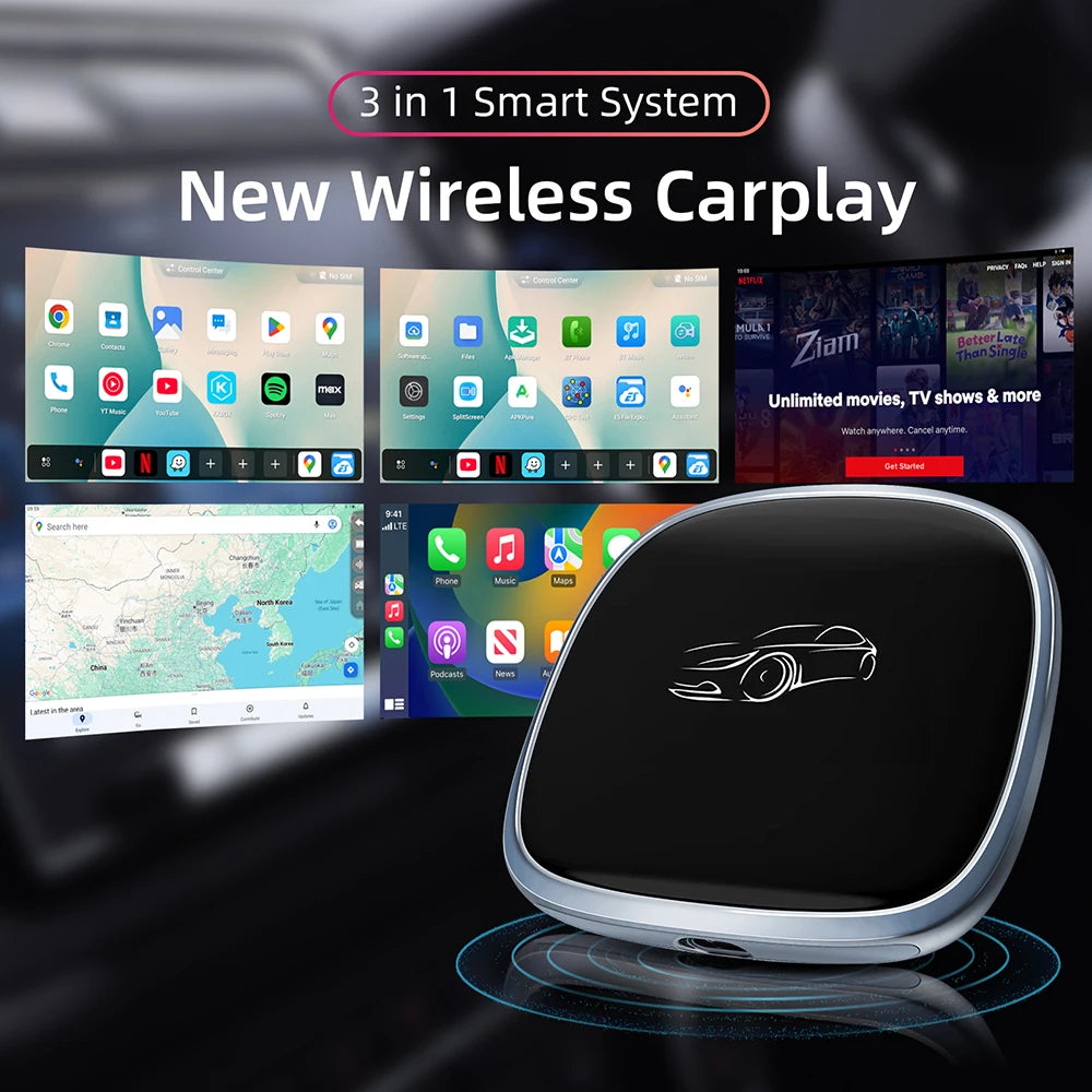 2026 CarPlay Ai Box CarPlay Android Auto filaire vers sans fil Android Qualcomm octa-core 4G + 64G Plug and Play