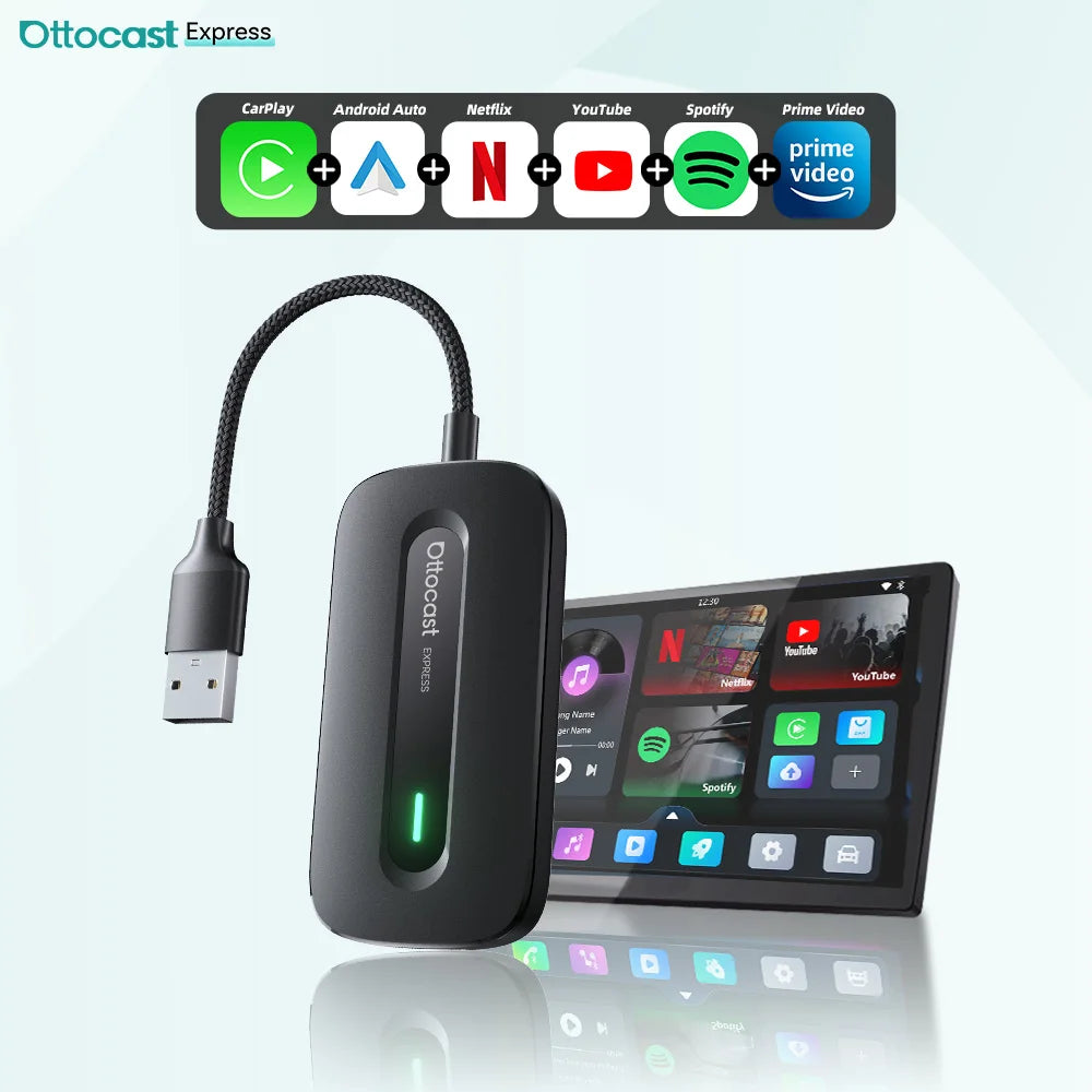 محول Ottocast Play2Video Pro Ai Box CarPlay Android Auto لاسلكي مدمج يوتيوب نتفليكس IPTV للسيارة مع CarPlay سلكي