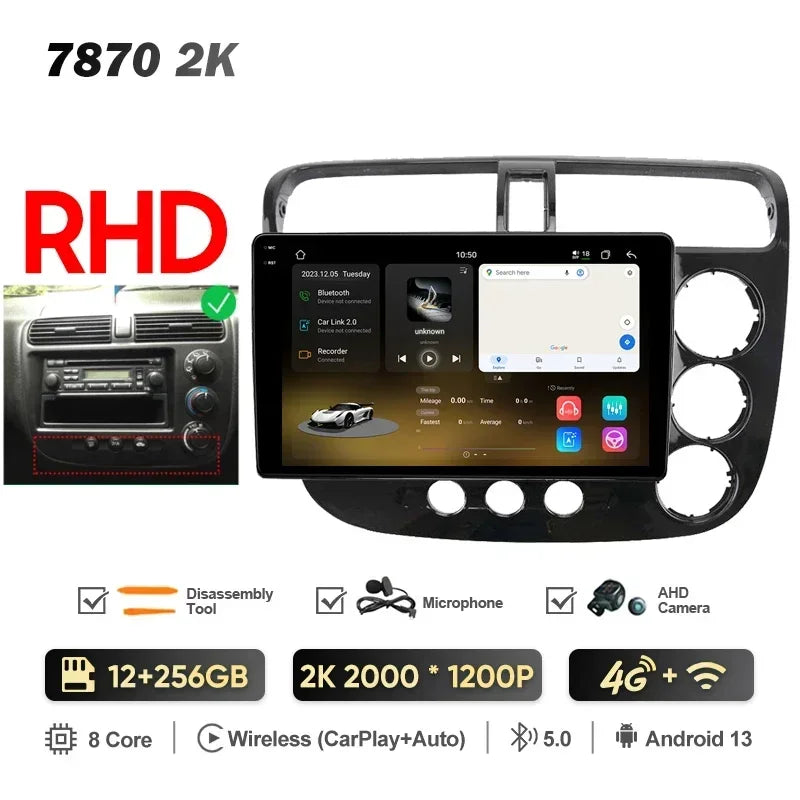 MAMSM-Autoradio pour Honda Civic 7, LHD, RHD, 2000-2006, Android 13, Limitation, Lecteur vidéo, GPS, 4G, Carplay, Auto Stereo, Head Unit