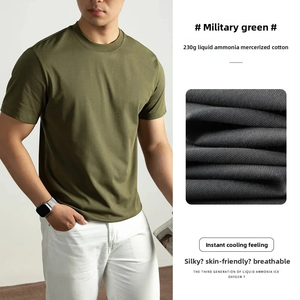 Haut de gamme lourd ammoniaque liquide brillant coton hommes à manches courtes T-Shirt été coupe ample respirant haut décontracté